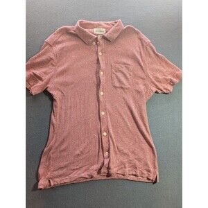 Oliver Spencer Mens Button Up Polo Shirt 100% Organic Cotton Red Sz L